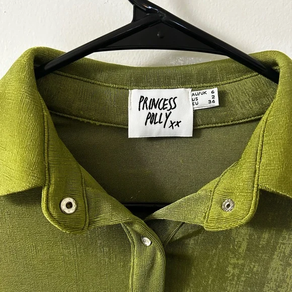 Princess Polly Green Long Sleeve Button-Up Collared Top - Size 2 - Picture 4 of 7